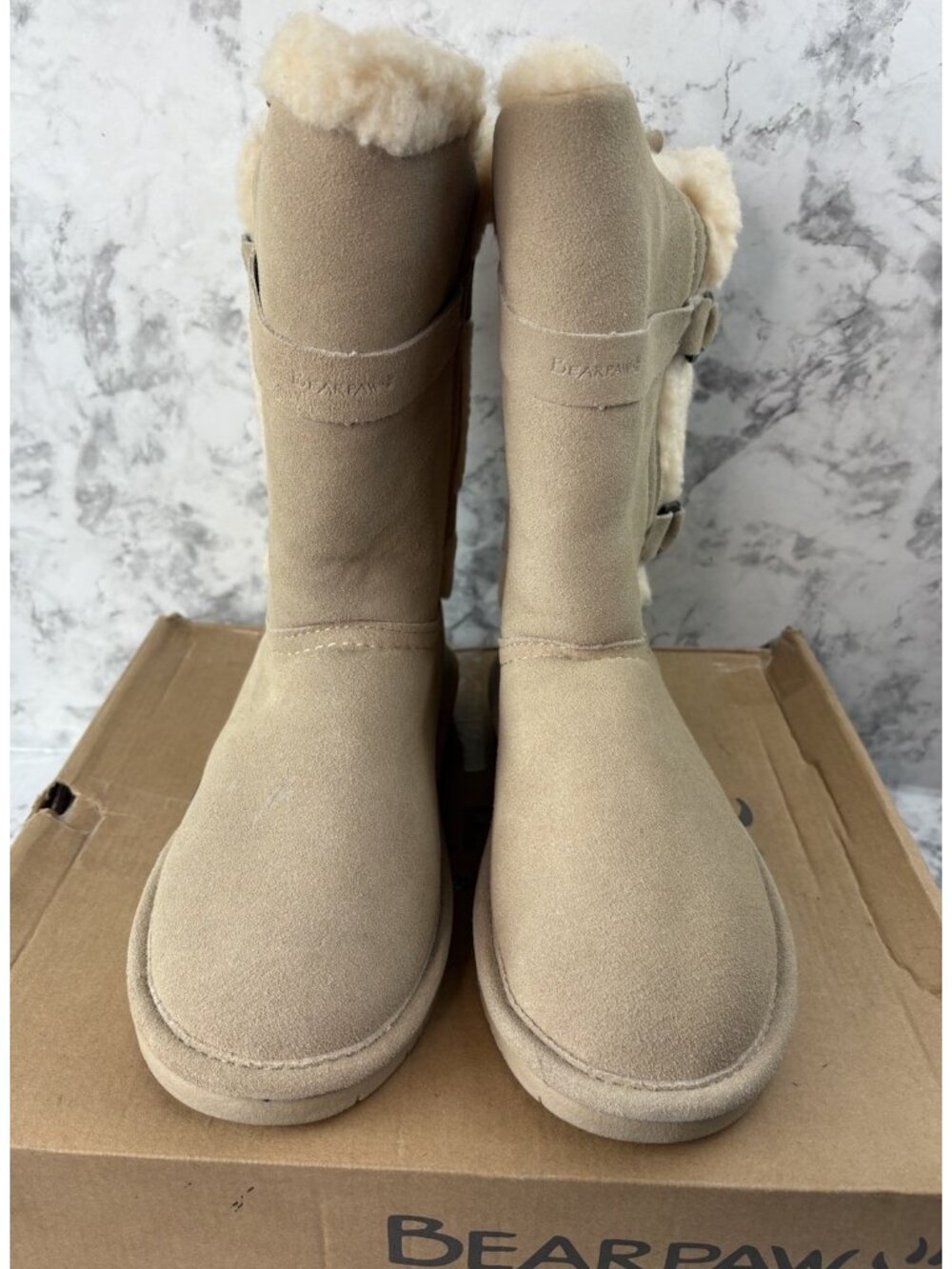 *New Bearpaw Mid Calf Boots Shearling Wool Lined Womens US 10 Tan Suede Leather - Picture 3 of 13